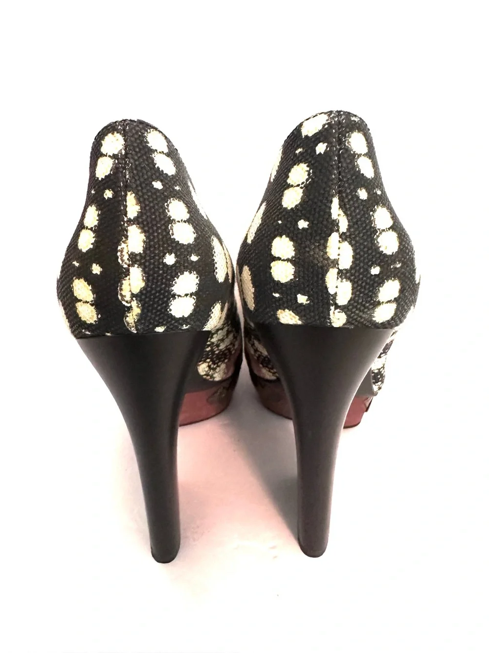 Nine West Black, Cream & Pink Patterned Platform Peep-Toe Pumps Size 7